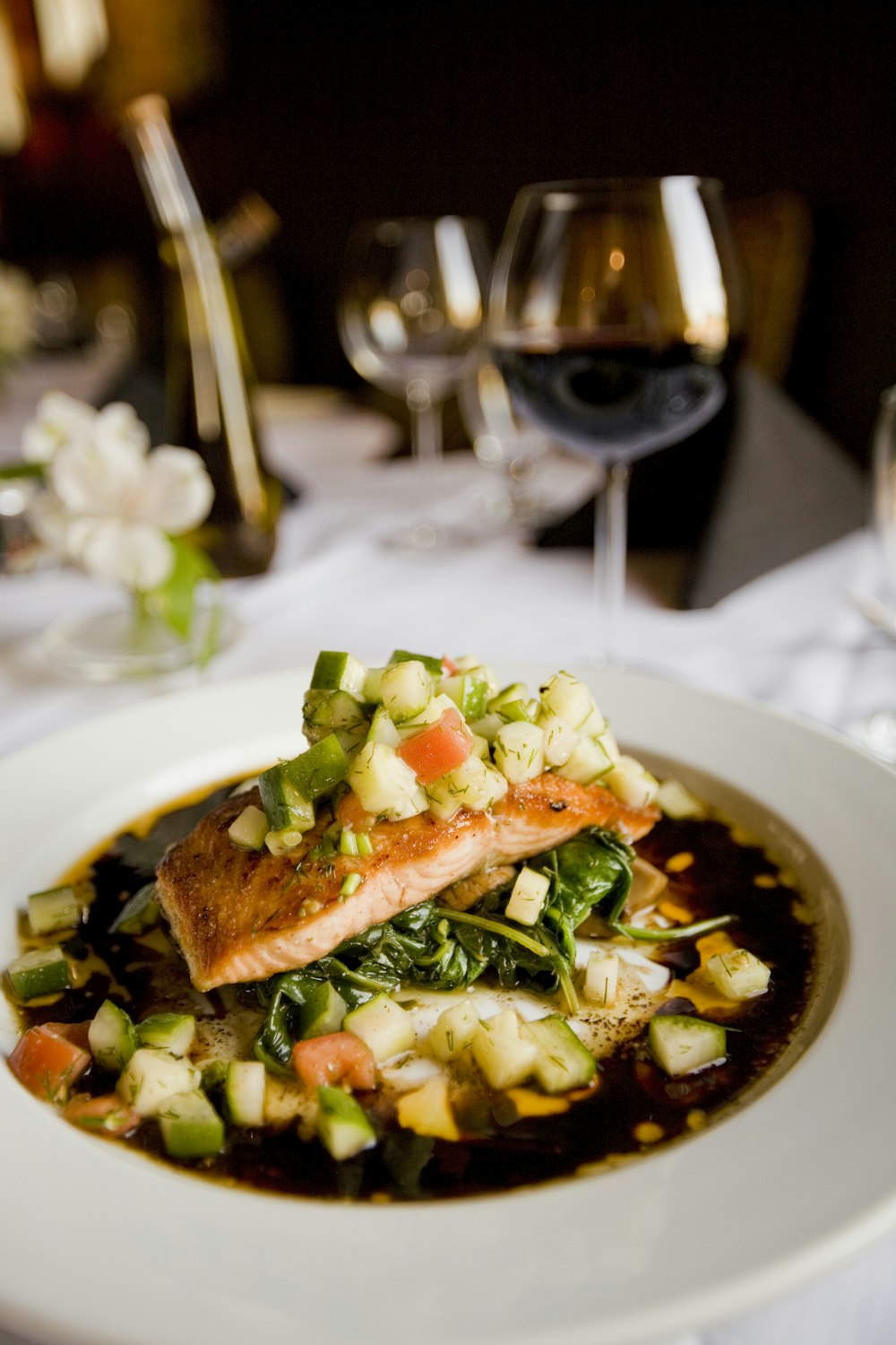 Salmon and other protein sources.